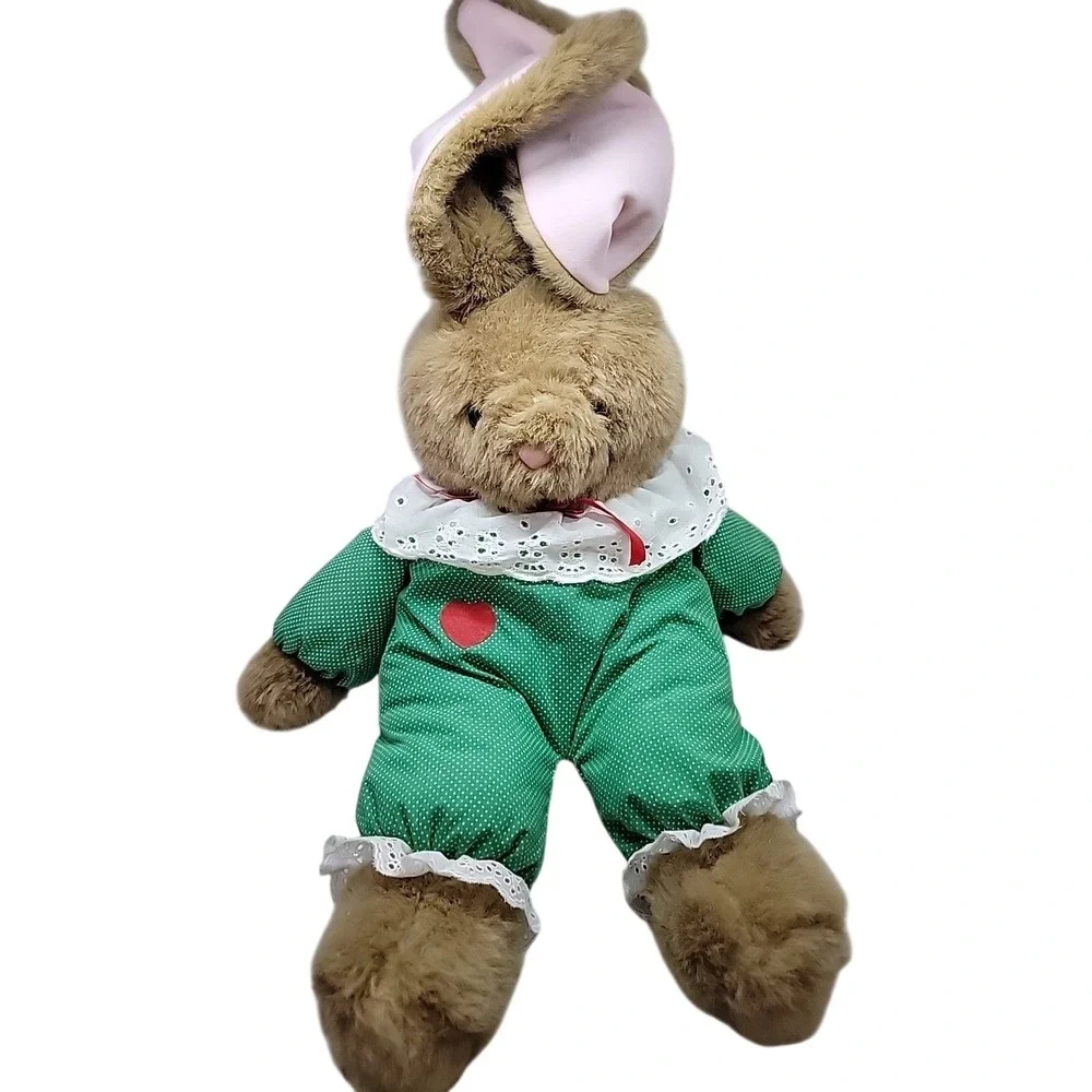 Vintage 1992 Paracutes‎ International Silver Co Bunny Plush Green Polka Dot